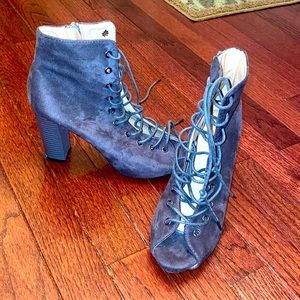 Grey lace up heeled boots